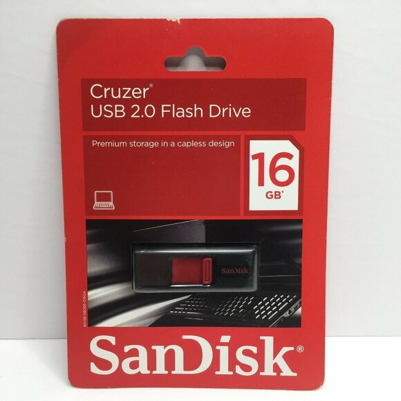 SanDisk 16GB Cruzer USB 2.0 Flash Drive Premium Storage In Capless Design - Picture 1 of 6